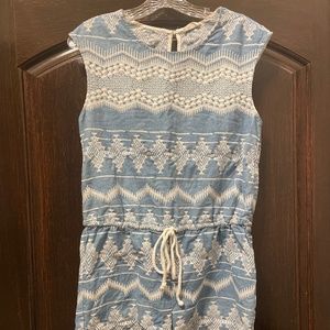 Light blue and white sleeveless romper